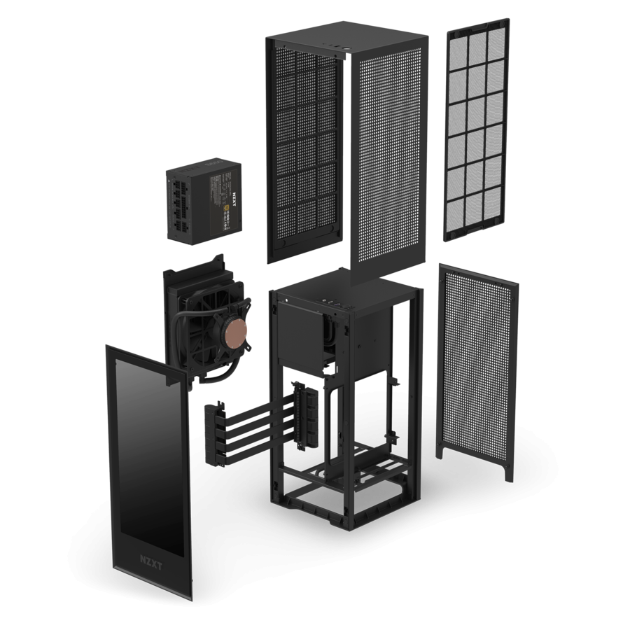 Кутия NZXT H1 Matte Black с PSU, AIO Liquid Cooler, GPU Riser