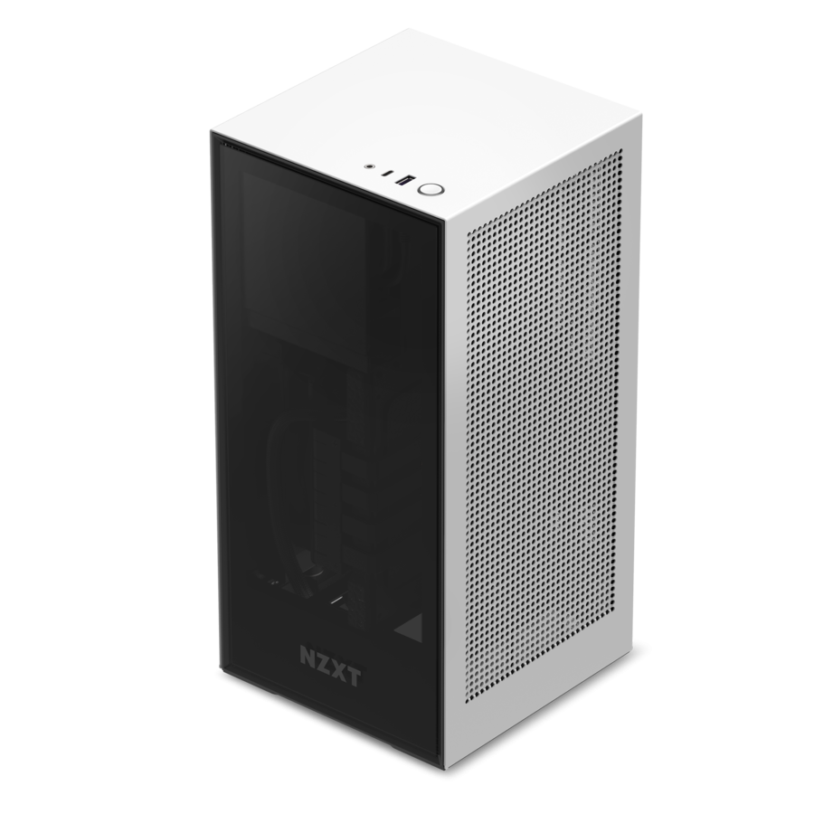 Кутия NZXT H1 Matte White с PSU, AIO Liquid Cooler, GPU Riser