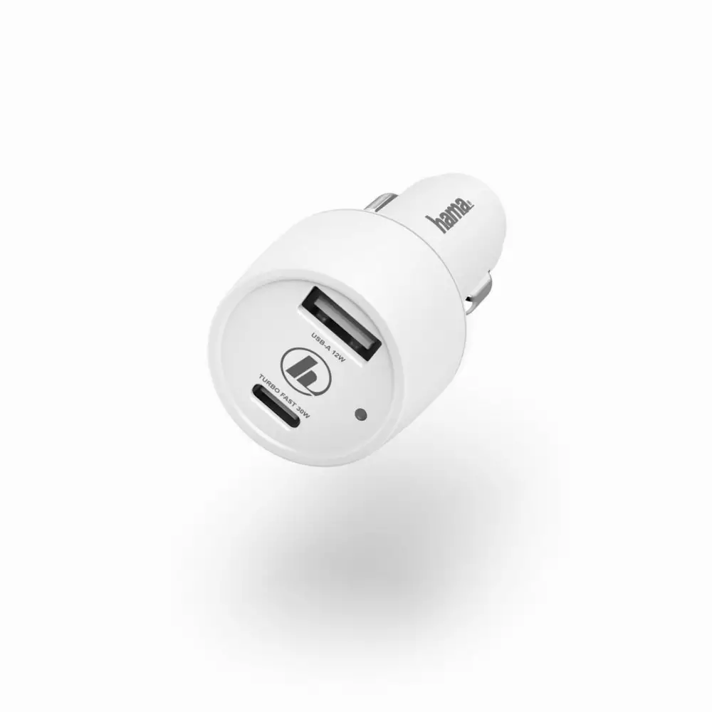 Зарядно за кола HAMA, USB Type-C + USB-A, Power Delivery (PD), 42W, Бял