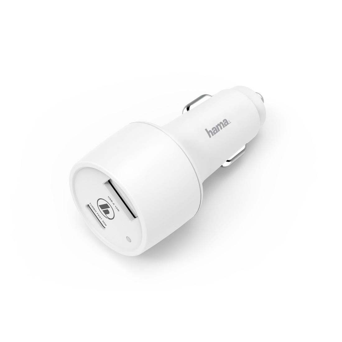 Зарядно за кола HAMA, USB Type-C + USB-A, Power Delivery (PD), 42W, Бял