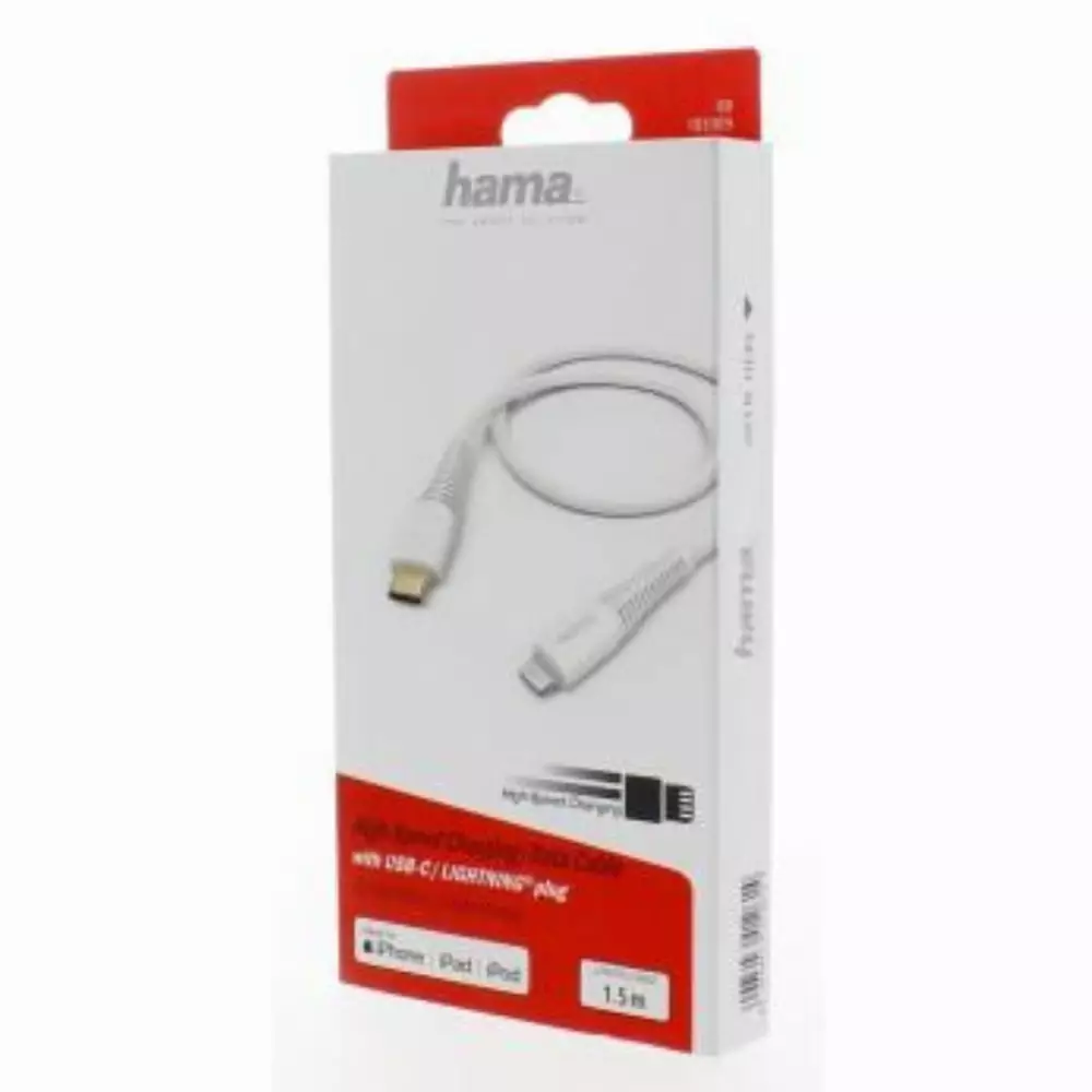 Кабел  HAMA, USB Type-C - Lightning, 1.5м, за бързо зареждане, Бял