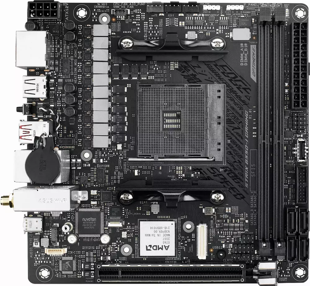Дънна платка ASUS ROG STRIX B550-I GAMING (WI-FI 6) socket AM4, mITX, 2xDDR4, Aura Sync, PCIe 4.0, Dual M.2, 2.5GB Lan