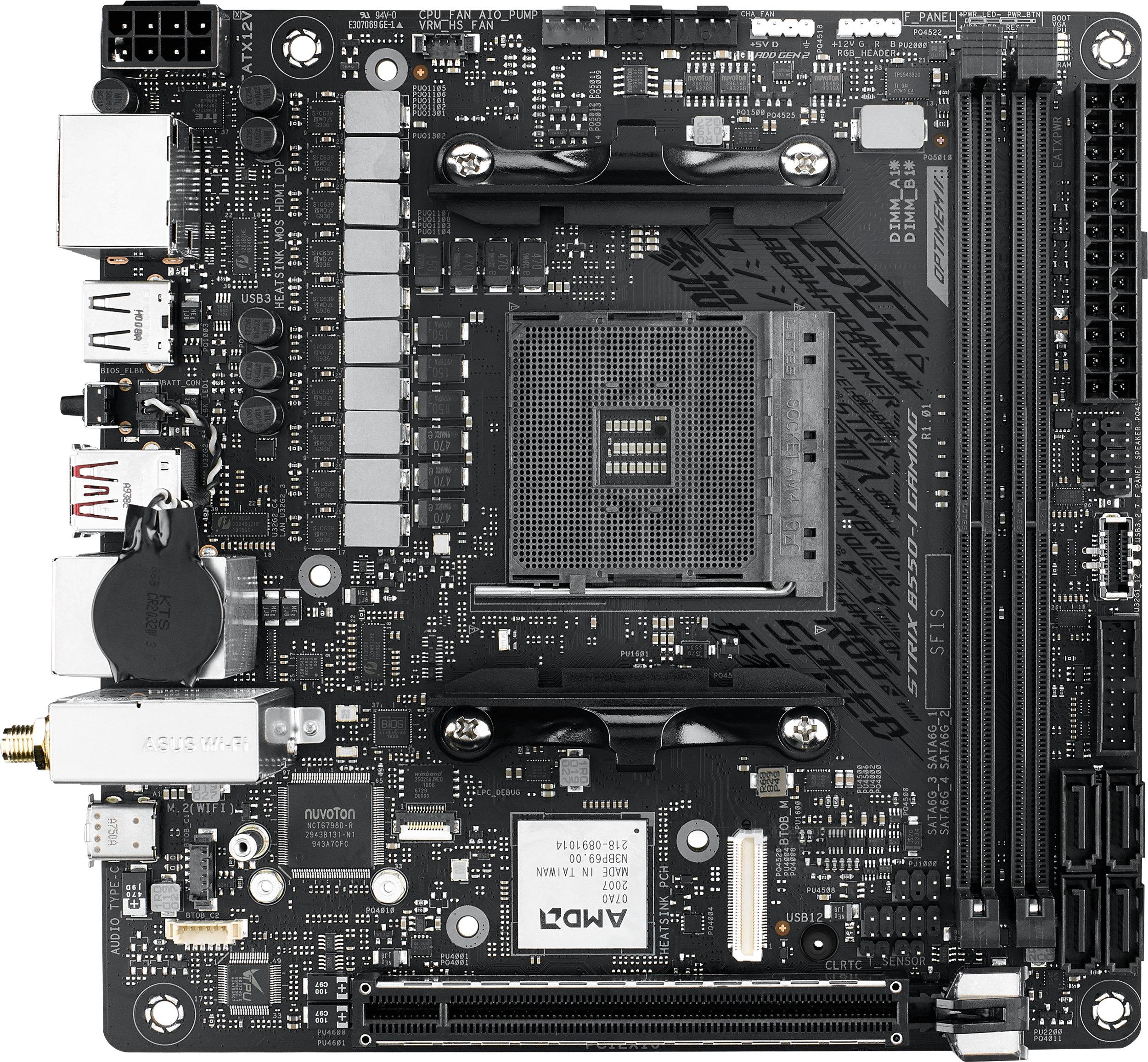 Дънна платка ASUS ROG STRIX B550-I GAMING (WI-FI 6) socket AM4, mITX, 2xDDR4, Aura Sync, PCIe 4.0, Dual M.2, 2.5GB Lan