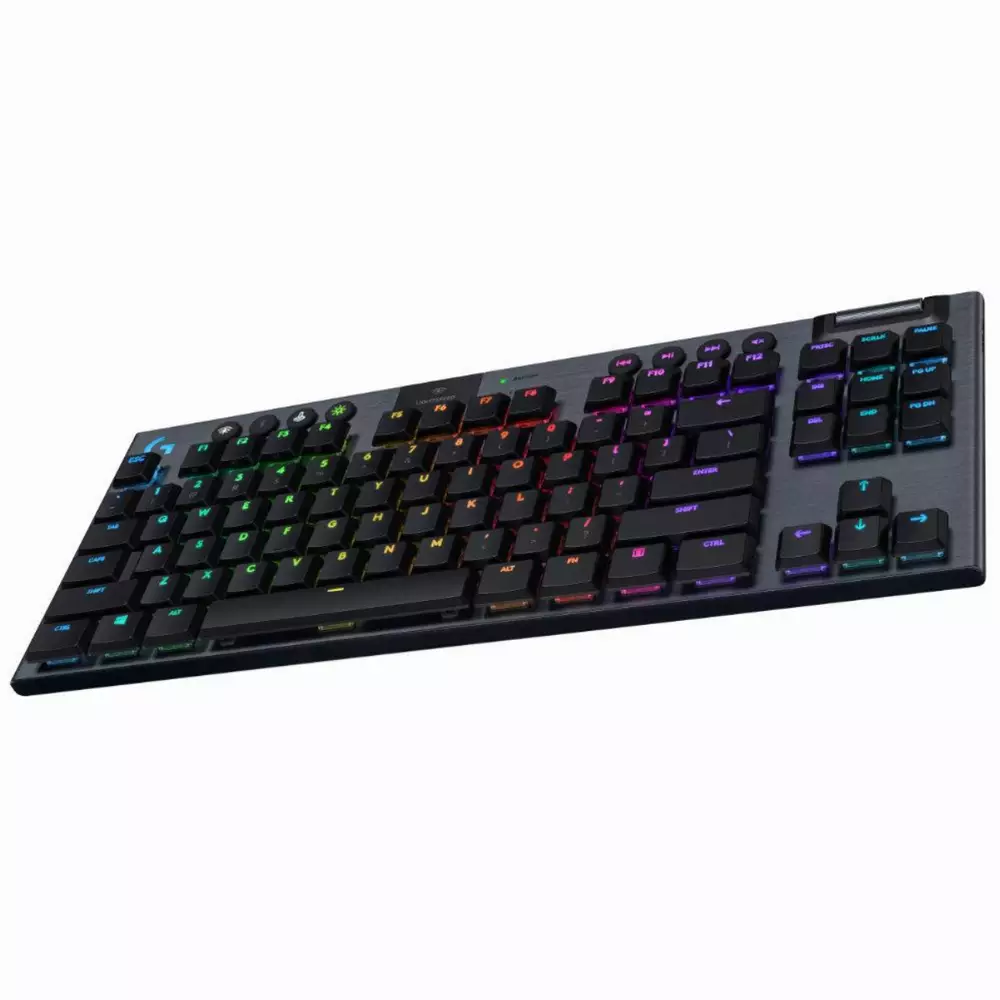 Безжична геймърска механична клавиатура Logitech, G915 TKL Black Lightsync RGB, Clicky суичове
