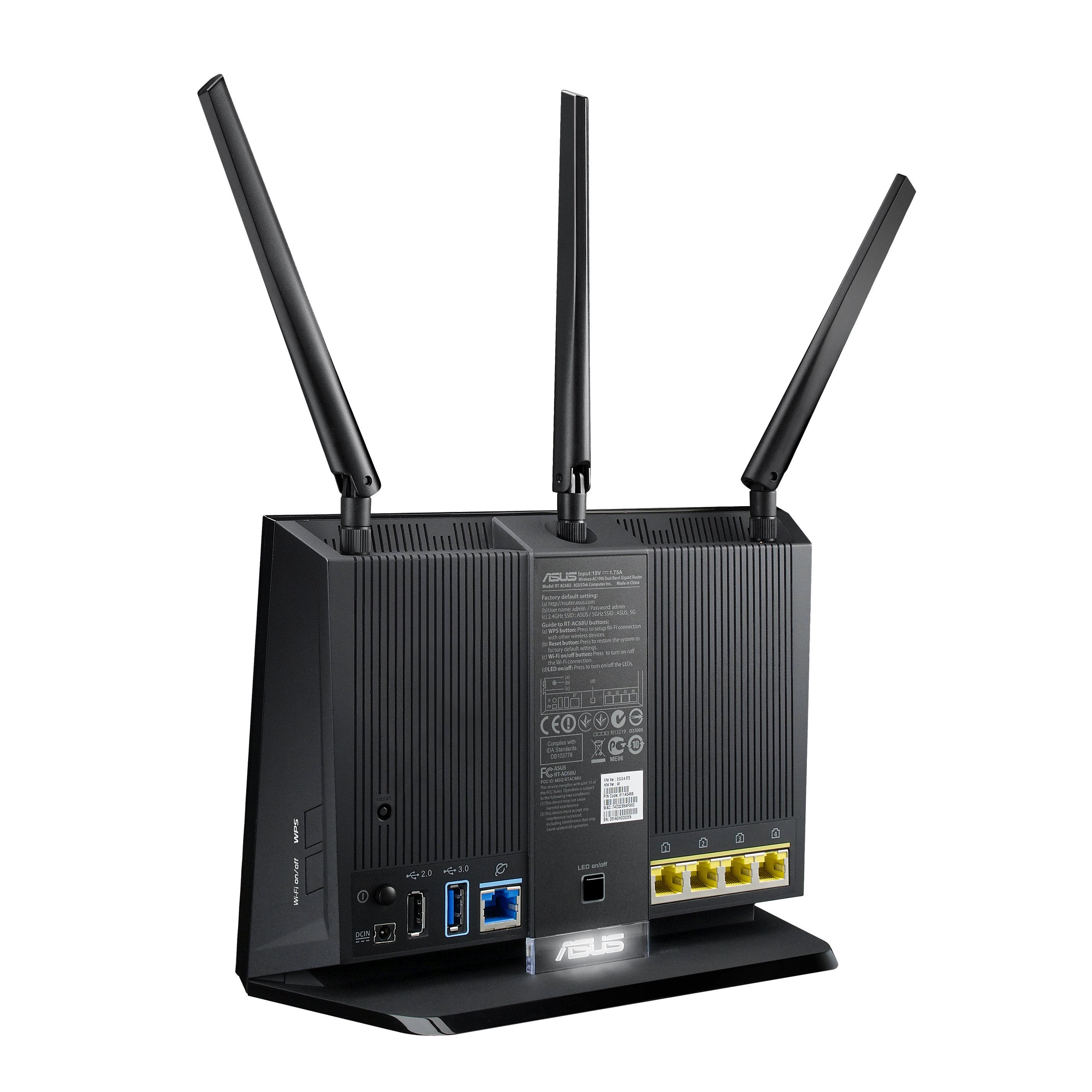 Безжичен рутер ASUS RT-AC68U V3, Двубандов AC1900, 600+1300 Mbps, 1 x USB 3.0, 1 x USB 2.0, AiMesh