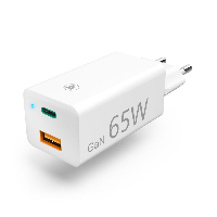 Зарядно 220V HAMA GaN, USB-C Power Delivery (PD) + USB-A QC 3.0, 65W, Бял