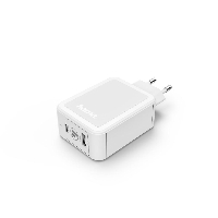 Зарядно 220V HAMA GaN, USB-C Power Delivery (PD) + USB-A, 42W, Бял