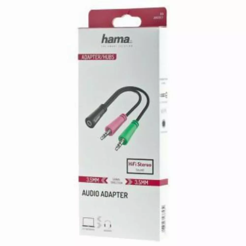 Жак адаптер HAMA 200351, 3.5 mm жак женско към 2x 3.5 mm жак мъжко
