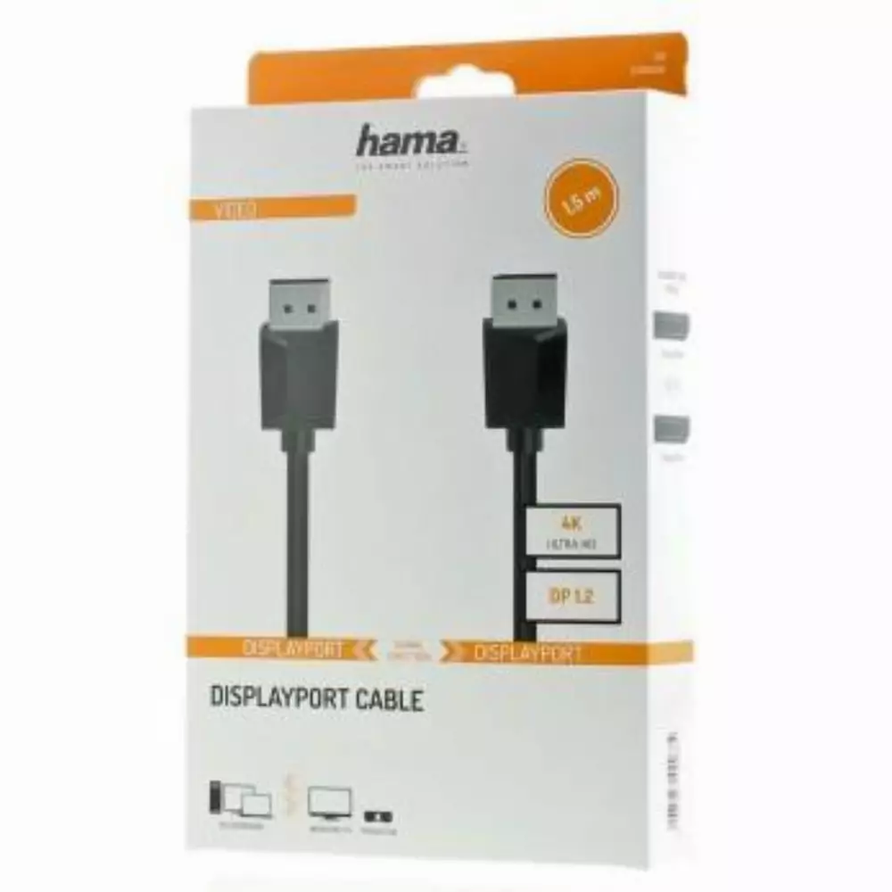 Кабел HAMA 200696 DisplayPort 1.2 мъжко - DisplayPort 1.2 мъжко, 1.5 m, Ultra-HD 4K, двойно-екраниран