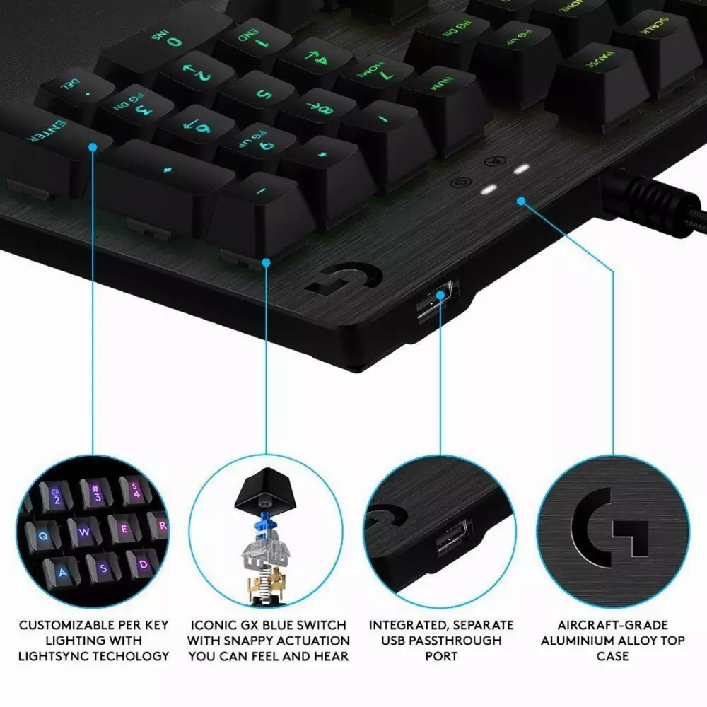 Геймърска механична клавиатура Logitech, G513 Carbon RGB, GX Red Mechanical суичове