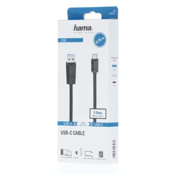 Кабел HAMA 200651 USB-C мъжко-USB-A мъжко, USB 3.2 Gen 1, 5Gbit/s, 0.75 м., Черен