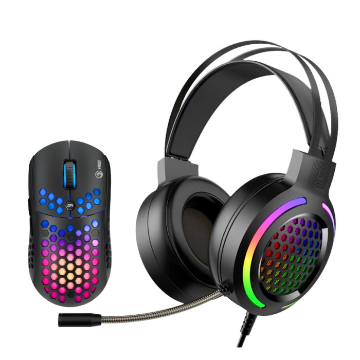 Conjunto gamer Marvo COMBO MH01 Gaming Black 2-in-1 Headset, Mouse RGB
