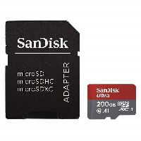 Карта памет SANDISK Ultra microSDHC, 200GB, A1, UHS-I, U1, Class 10, 120MB/s, Адаптер