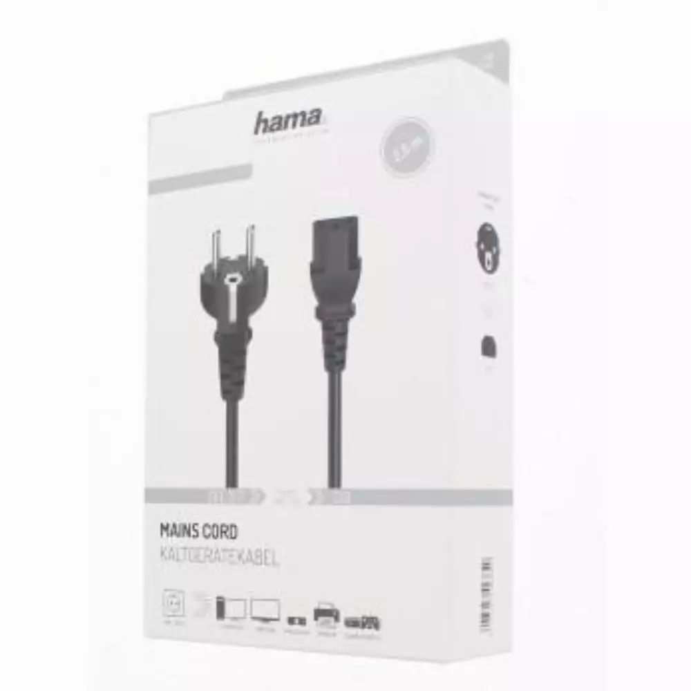 Универсален захранващ кабел HAMA 3-pin socket, 2.5 m, Черен