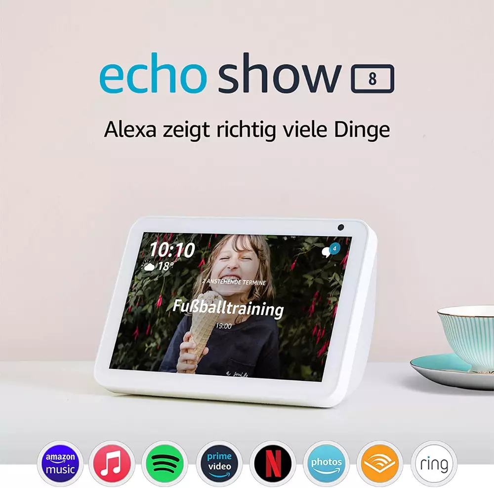 Смарт тонколона Amazon Echo Show 8, сензорен екран, гласов асистент, Бял