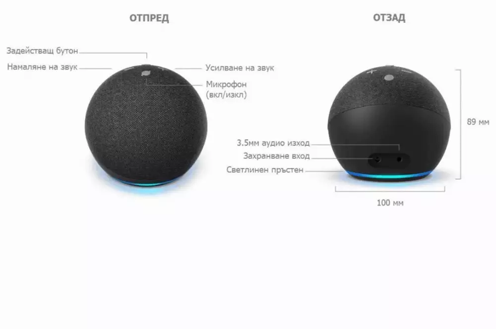 Преносима смарт тонколона Amazon Echo Dot 4 Charcoal, гласов асистент, Черен