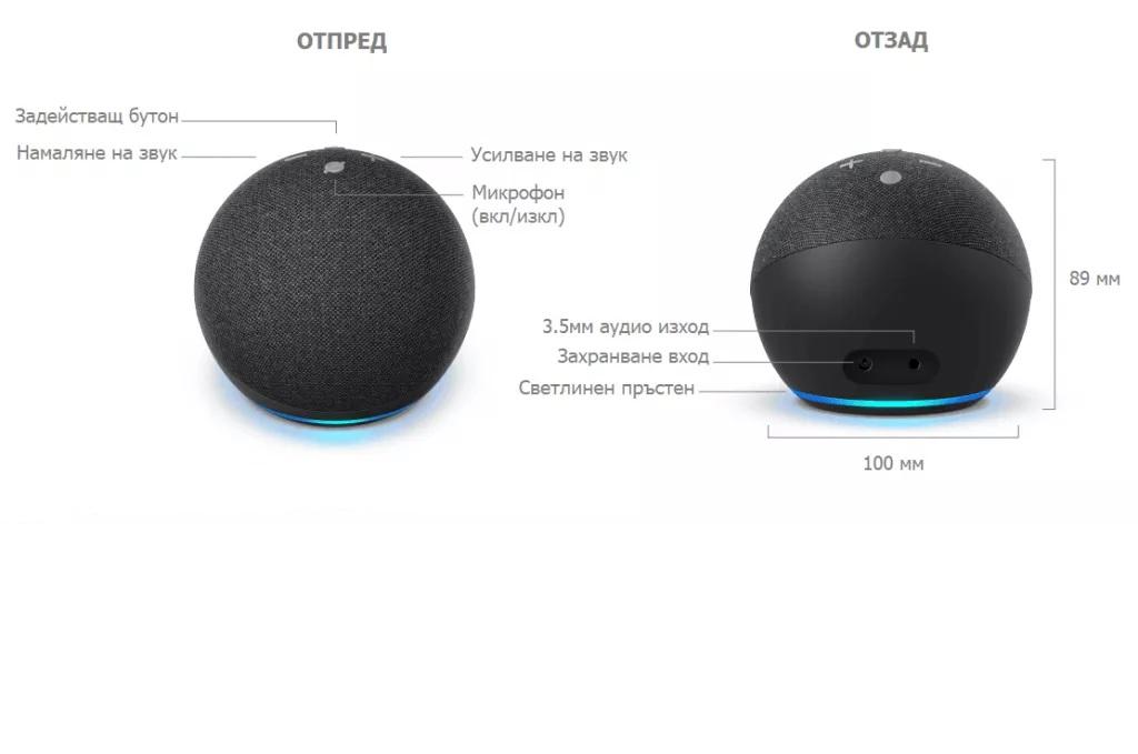 Преносима смарт тонколона Amazon Echo Dot 4 Charcoal, гласов асистент, Син