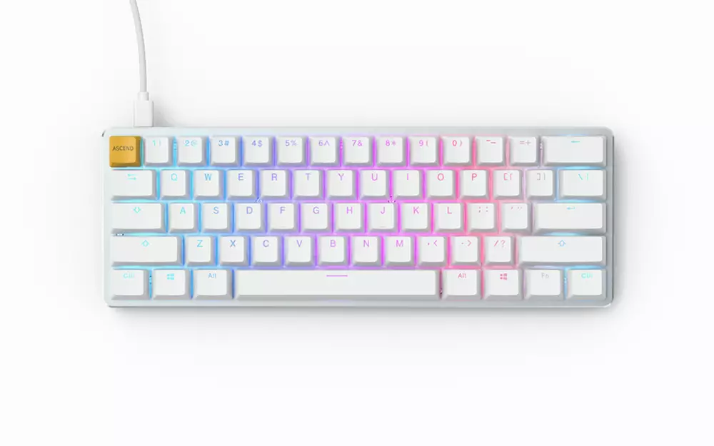 Геймърскa механична клавиатура Glorious White Ice GMMK RGB Compact, Gateron Brown US Layout