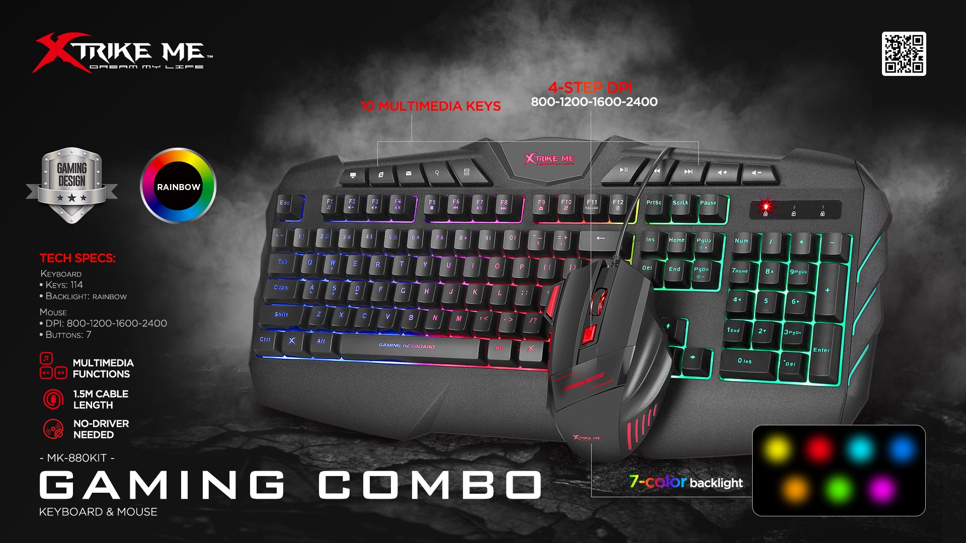 Геймърски комплект Xtrike ME Gaming COMBO 2-in-1 MK-880KIT