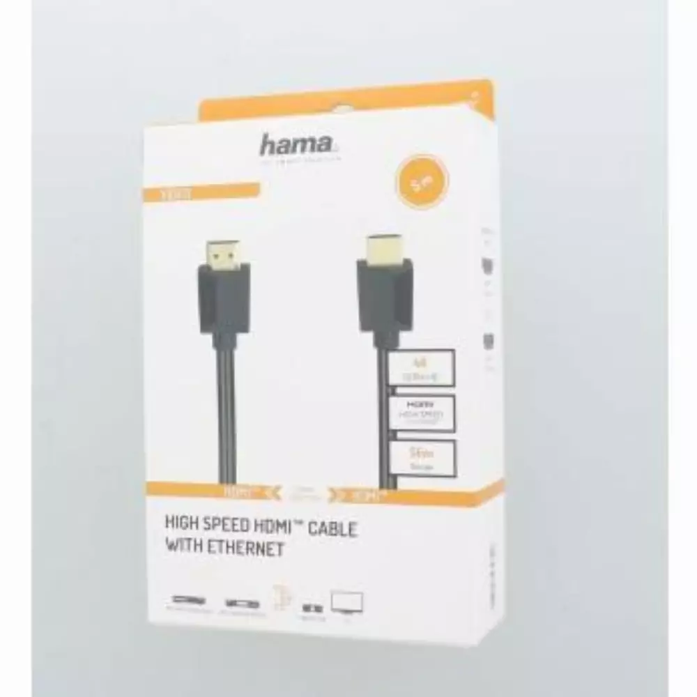 Кабел HAMA High Speed, HDMI мъжко - HDMI мъжко, 4K, 18GB/s, Ethernet , 5 м, позл. конектори