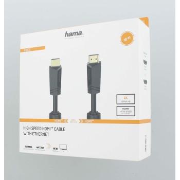 Кабел HAMA High Speed, HDMI мъжко - HDMI мъжко, 4K, 18GB/s, Ethernet , 10 м, позл. конектори, 2 филтъра