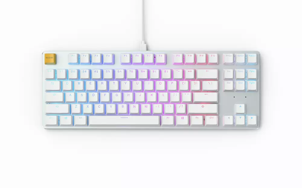 Геймърскa механична клавиатура Glorious White Ice GMMK RGB TKL Gateron Brown US Layout