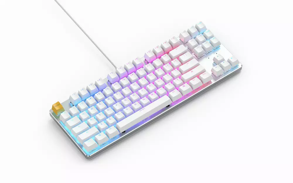 Геймърскa механична клавиатура Glorious White Ice GMMK RGB TKL Gateron Brown US Layout