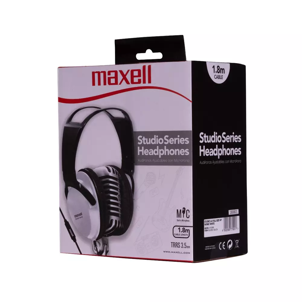 Слушалки с микрофон MAXELL Studio Series ST2000, големи наушници, Бял