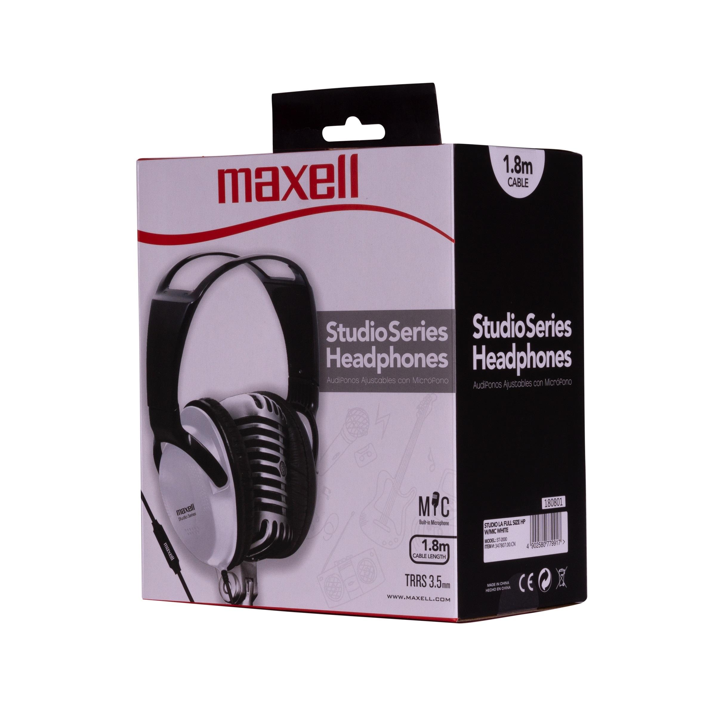 Слушалки с микрофон MAXELL Studio Series ST2000, големи наушници, Бял