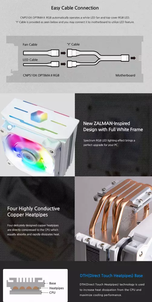 Охладител за процесор Zalman CNPS10X OPTIMA II WHITE RGB
