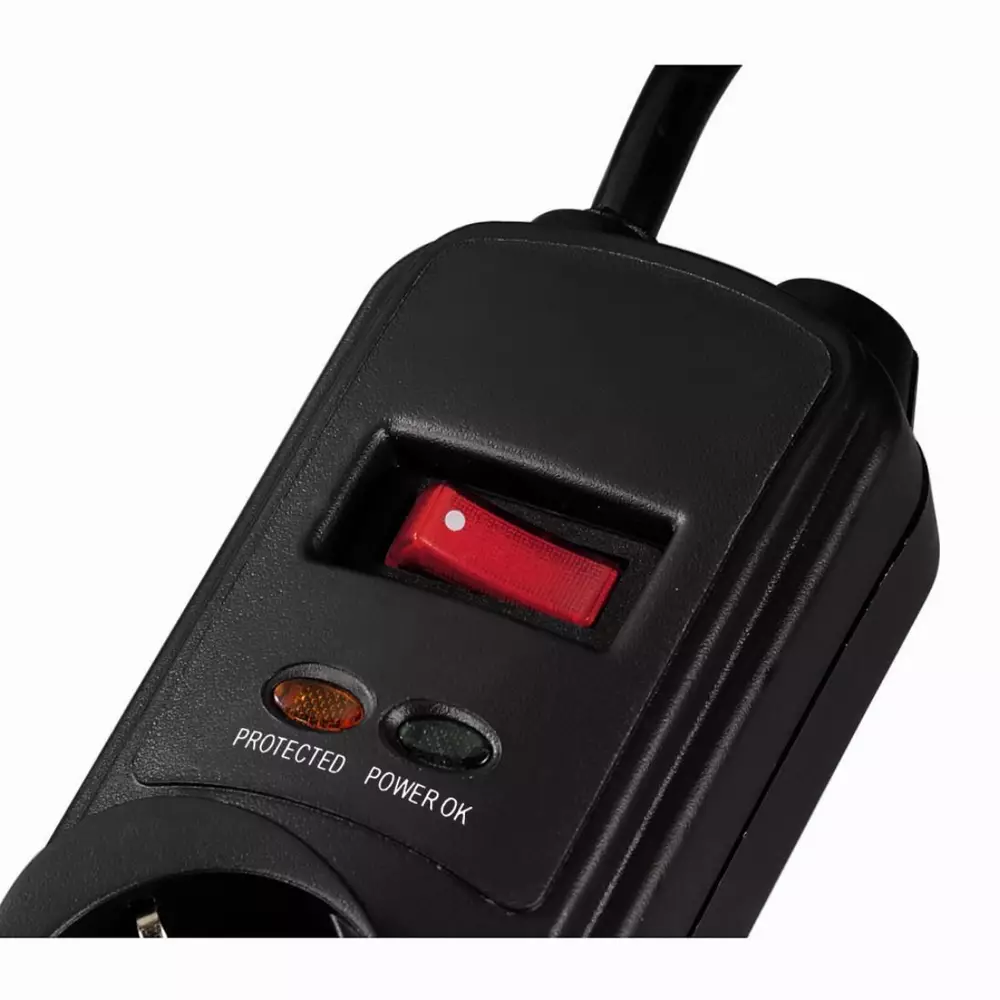 Разклонител HAMA Protection, 6 гнезда, Превключвател, 1.5 м, Черен