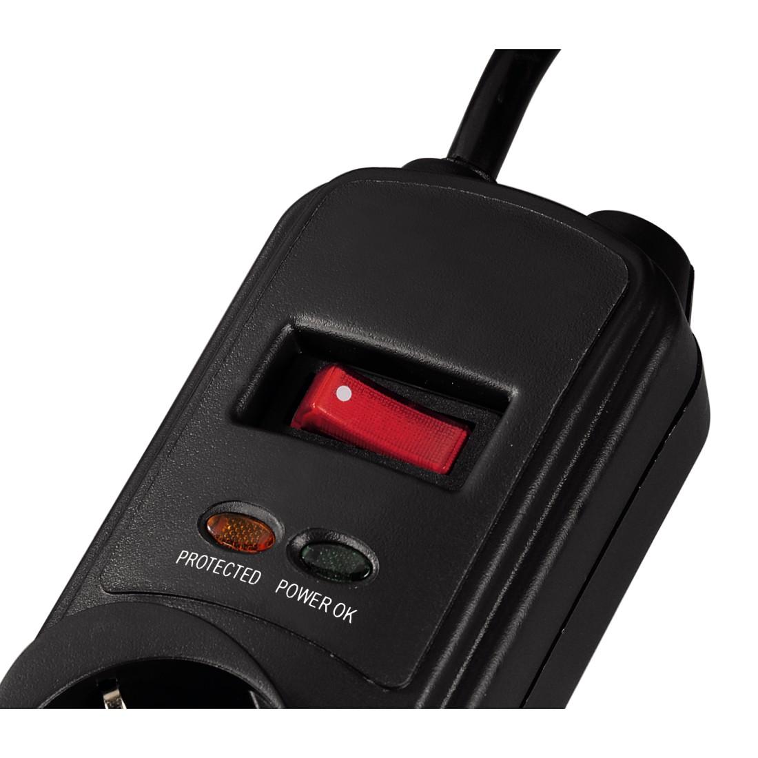 Разклонител HAMA Protection, 6 гнезда, Превключвател, 1.5 м, Черен