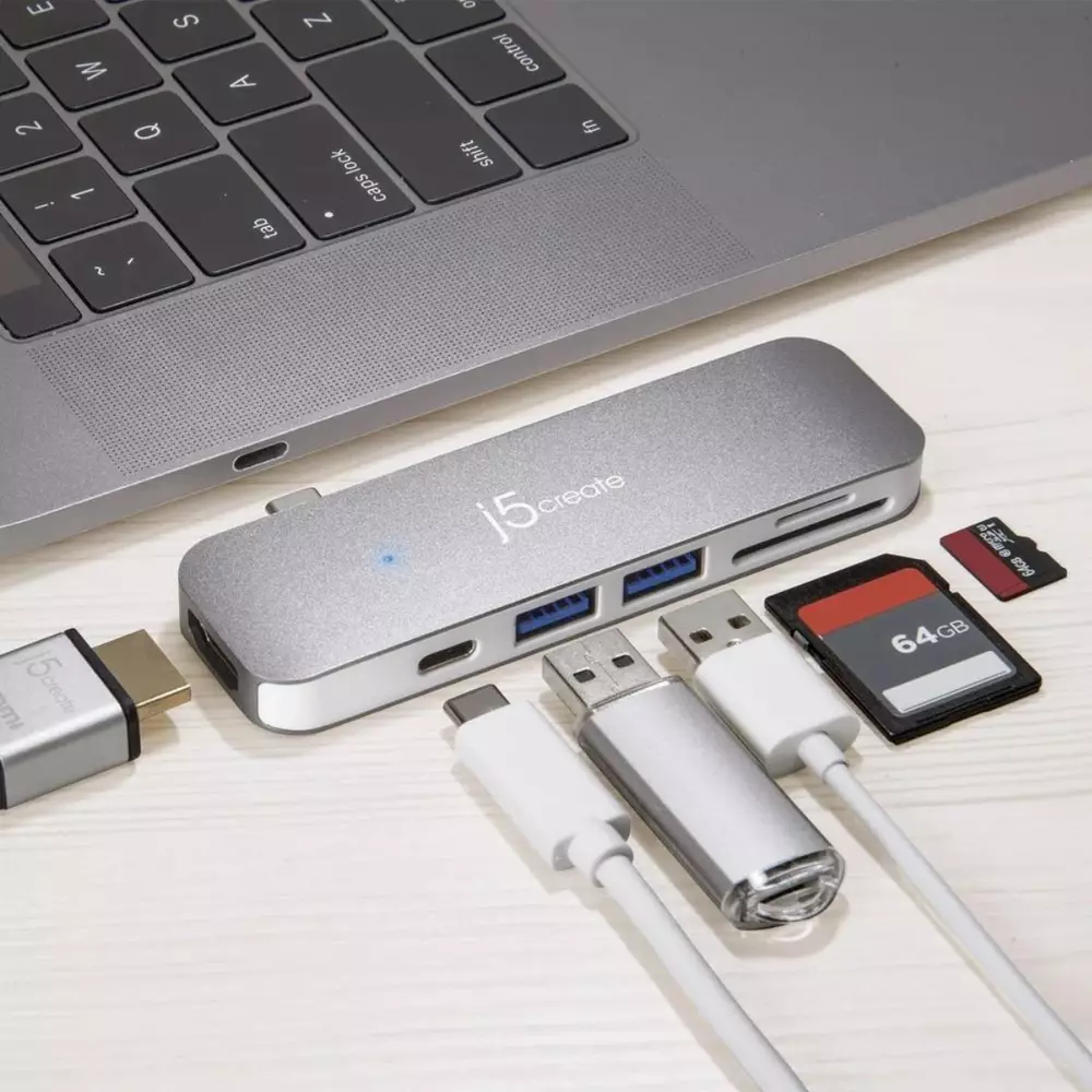 Докинг станция j5create JCD386, USB-C, 2 x HDMI, USB 3.0 PD, Сребрист
