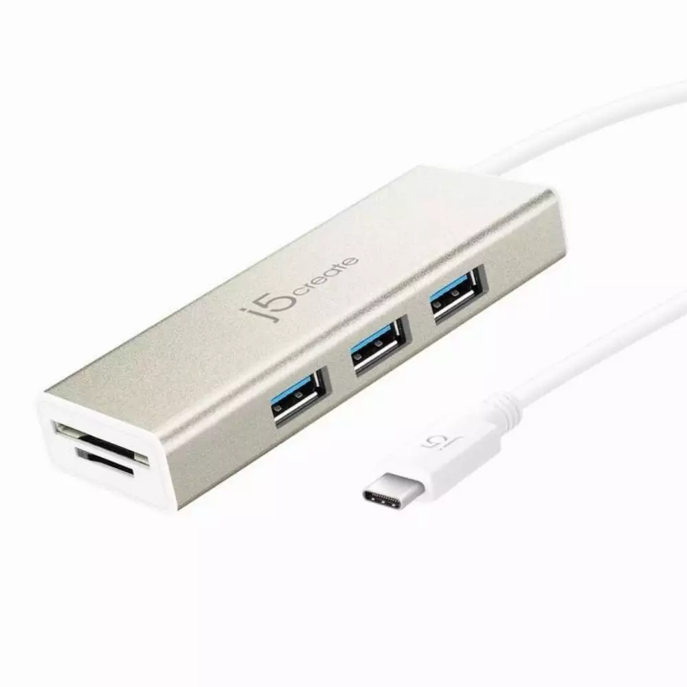 Хъб 4-портов J5create JCH347, USB-C 3.1, USB-A 3.0, SD/Micro SD Card Reader