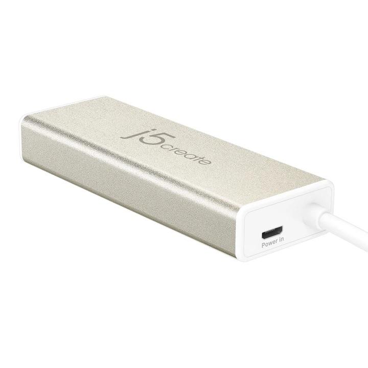 Хъб 4-портов J5create JCH347, USB-C 3.1,  USB-A 3.0, SD/Micro SD Card Reader