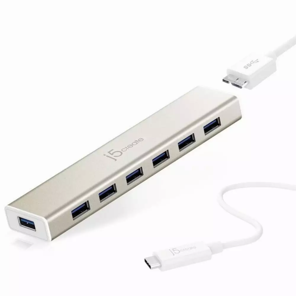 Хъб 7-портов J5 Create JCH377, USB 3.0, 1:7, Бял
