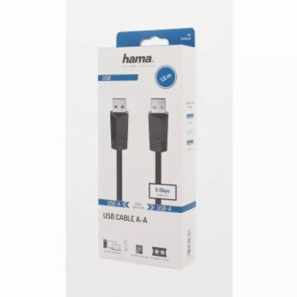 Кабел HAMA USB 3.0, USB-A мъжко - USB-А мъжко, 1.5 м, 5Gbit/s, екраниран