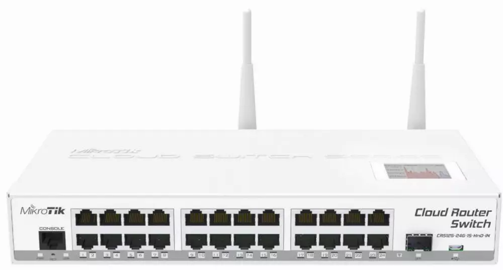 Безжичен рутер MikroTik CRS125-24G-1S-2HND-IN, CPU 600MHz, 128MB, 24 порта, WiFi