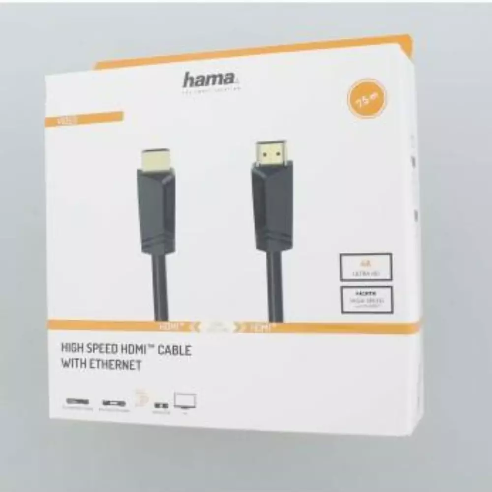 Câble HAMA HDMI mâle - HDMI mâle, 4K, 18GB/s, Ethernet, 7.5 m, connecteurs plaqués