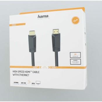 Câble HAMA HDMI mâle - HDMI mâle, 4K, 18GB/s, Ethernet, 7.5 m, connecteurs plaqués
