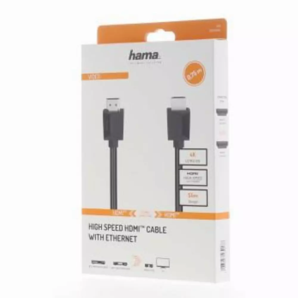 Câble HAMA HDMI mâle - HDMI mâle, 4K, 18Gbit/s, Ethernet 0.75 m, blindé