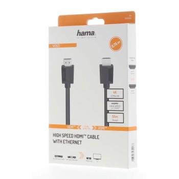 Câble HAMA HDMI mâle - HDMI mâle, 4K, 18Gbit/s, Ethernet 0.75 m, blindé
