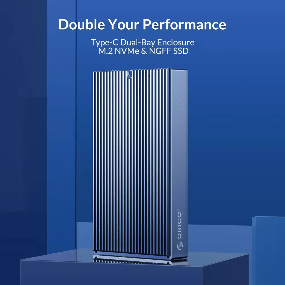 Външна кутия за два диска Orico M2NV01-C3 Storage Case 2 x M.2 Dual Protocol NVMe+SATA Aluminium