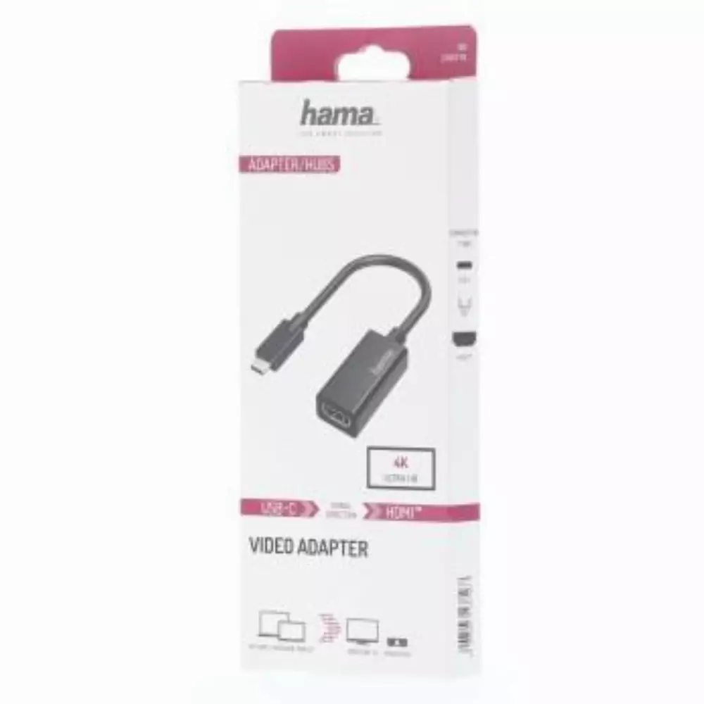 Адаптер HAMA USB-C мъжко - HDMI женско, Ultra HD, 4K Черен