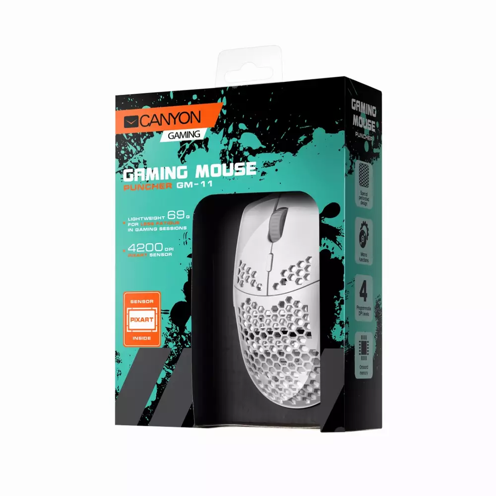 Геймърска мишка CANYON Puncher GM-11 White RGB - CND-SGM11W