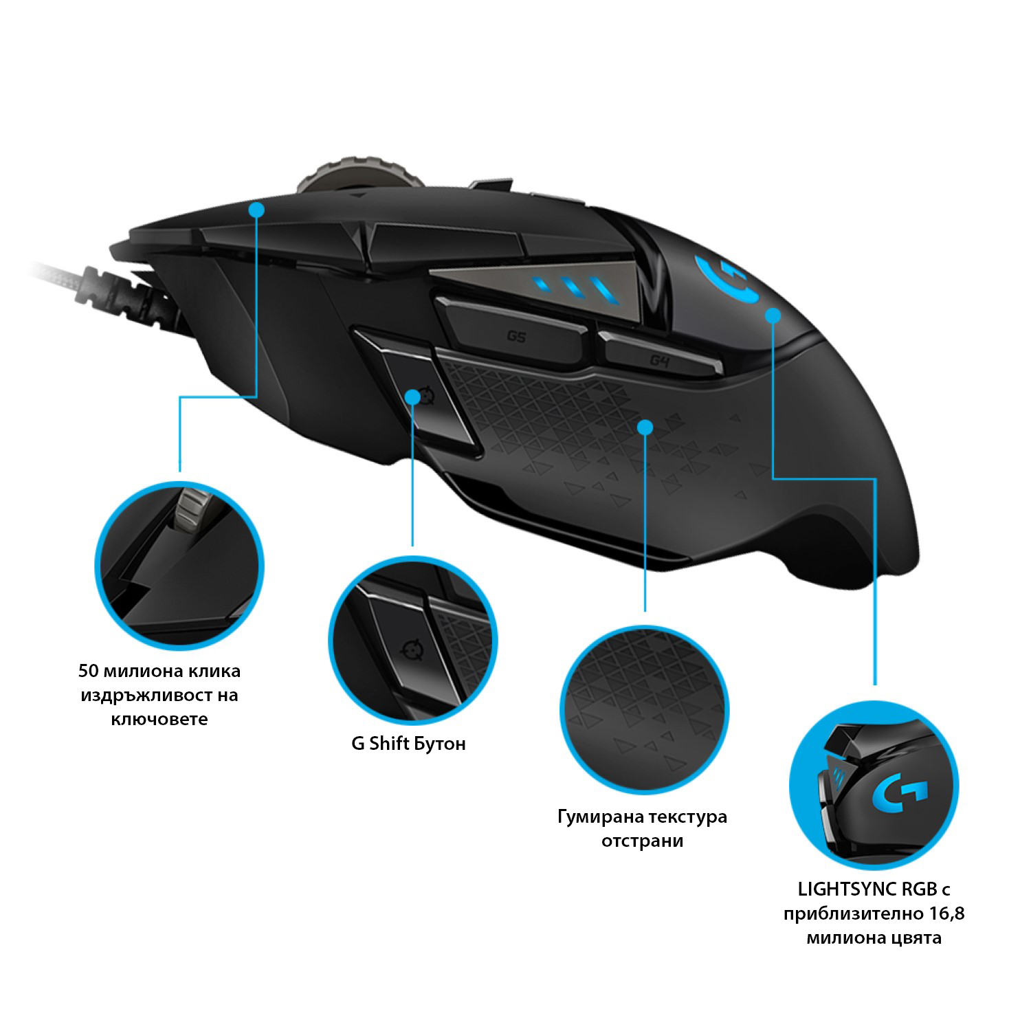Геймърска мишка Logitech G502 Hero Black - 910-005470