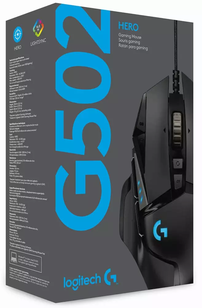 Геймърска мишка Logitech G502 Hero Black - 910-005470