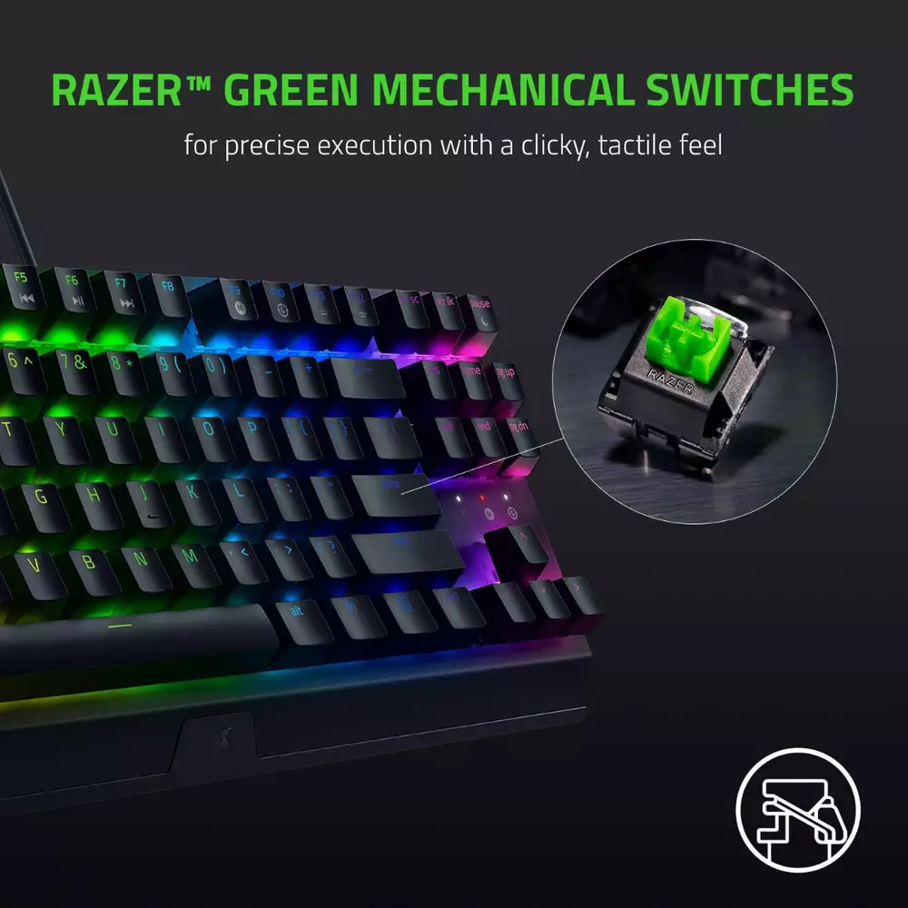 Гаймърска клавиатура Razer BlackWidow V3 Tenkeyless Mechanical Green Switch
