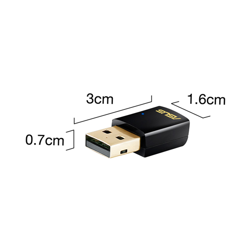 Безжичен USB Адаптер ASUS USB-AC51, Dual-band, 2.4Ghz-150Mbps/ 5Ghz-433Mbps, USB 2.0