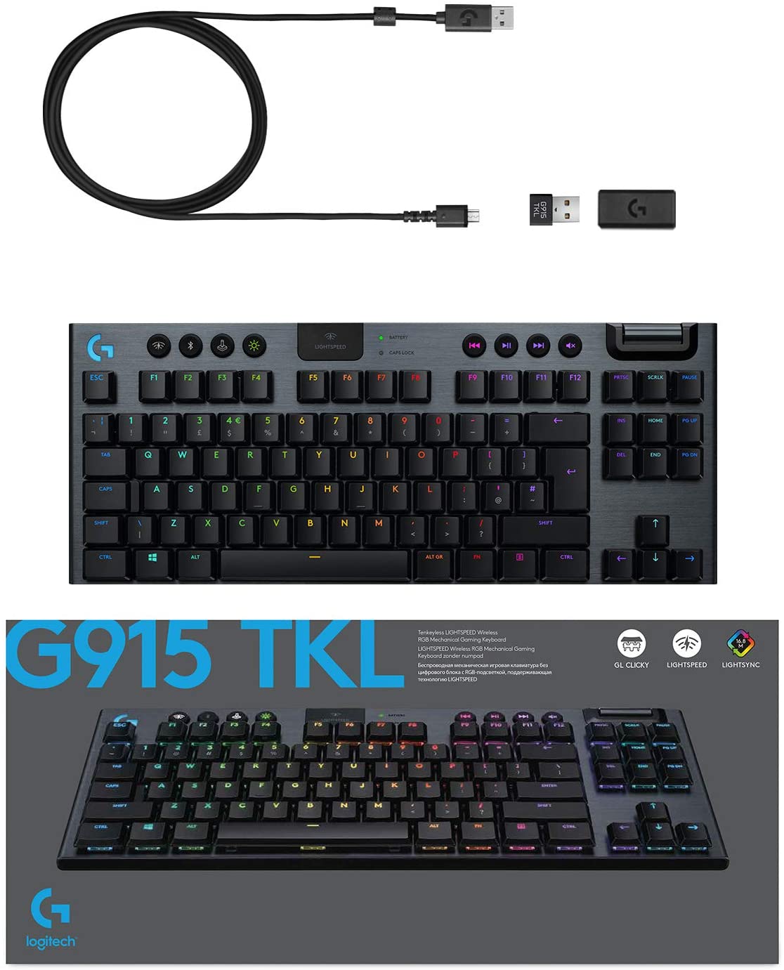 Геймърска клавиатура LOGITECH G915 TKL GL Tactile Switches